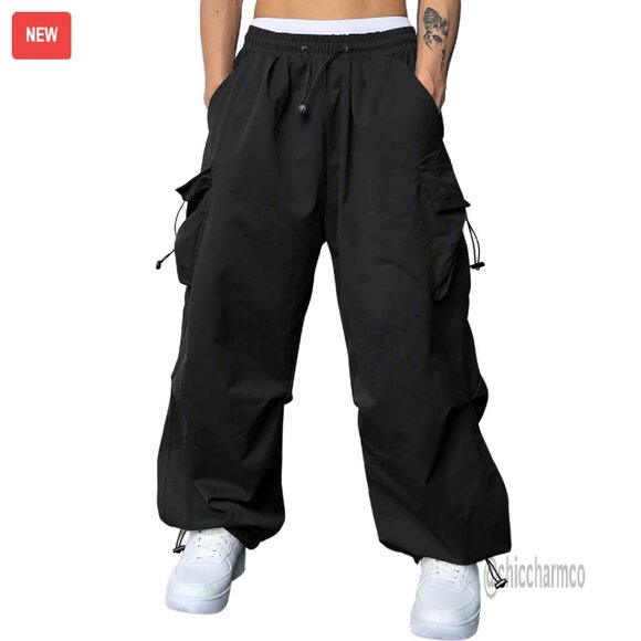 Men's Baggy Cargo Pants Loose Fit Parachute Joggers Streetwear